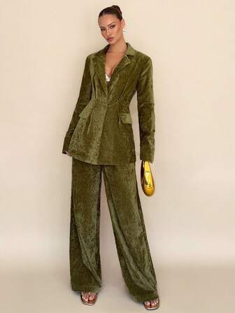 Almamuse Damen Lässig Einfarbiger Einknopf Hosenanzug Set