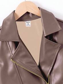 Girls' Cool & Stylish Faux Leather Jacket, Short Sleeve