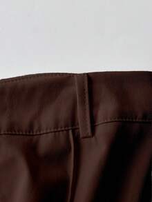 Franclia Women's Solid Color Toothpick Striped Design Wide Leg Loose Casual Pants, Suitable For Commuting - Brown - View 3
