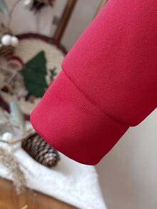 女童秋冬卫衣套装，休闲时尚韩版，简约白领纯色红色长袖圆领两件套卫衣上衣搭配红色格纹百褶迷你裙，两件套，适合秋冬季节和开学季，甜美优雅的休闲学院风，适合日常出行、上学、拍照、度假、派对等场合。红色格纹圣诞套装 - 紅色 - 查看 8