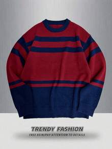 Manfinity EZcore pull décontracté à col rond, manches longues, avec imprimé rayures et blocs de couleurs, pour l'automne/l'hiver pour hommes