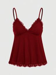 Fairycore Elegant Solid Color Lace Trim Camisole, Summer