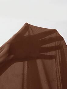 KIZN Sheer Mesh Draped Maxi Skirt With High Side Slit Ruched Waist Floor Length Evening Party Skirt - Chocolate Brown - View 6