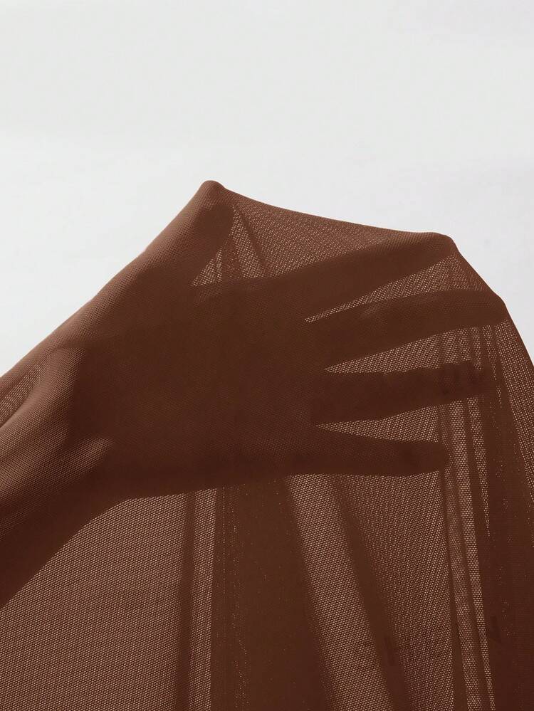 KIZN Sheer Mesh Draped Maxi Skirt With Slit