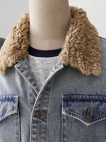 ESTAVOR Men's Autumn/Winter Patchwork Sherpa Collar Single-Breasted Casual Denim Long Sleeve Jacket - Baby Blue - View 8