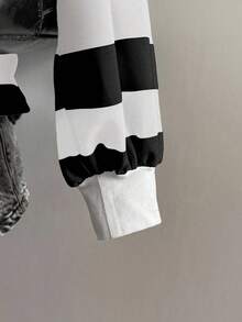 INAWLY 女式休闲宽松字母条纹半拉链落肩运动衫，秋季 - 彩色 - 查看 4