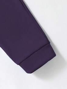 SHEIN 青少年女孩休闲字母图案宽松运动衫和裤子套装 - 紫色 - 查看 6