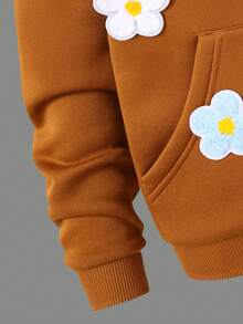 Setelan Kasual 2 Potong Hoodie Lengan Panjang Motif Bunga dan Celana Flare untuk Remaja Perempuan, Musim Gugur/Dingin - Coklat - View 4