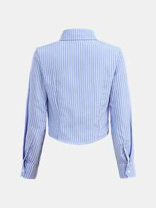 Firerie Kids Firerie Kids Tween Girls' Casual Striped Collared Button-Up Long Sleeve Equestrian Embroidered Shirt, Suitable For Autumn/Winter