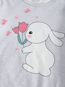 少女圆领长袖针织套装，可爱猫咪和条纹图案，时尚舒适的家居服，适合春秋季节 - 粉色 - 查看 4