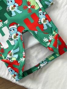 Sunnyshic 1pc Women's Casual Loose Fit Straight Leg Pants With Elastic Waist, Green Christmas Santa Claus & Tree Print, Thermal Lined, Comfortable & Soft, Suitable For Christmas, Dates, Autumn/Winter