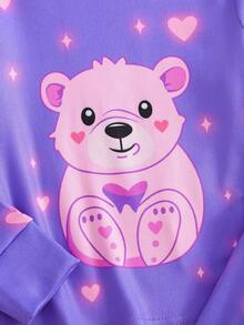 2pcs Baby Girls' Cute Bear & Heart Glow-In-The-Dark Print Bodysuit & Pants Pajama Set