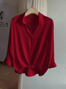 Franclia 女式优雅休闲七分袖褶边衬衫