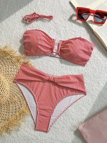 Swim Chiccia Women's 2 Pieces Swimsuit Set With Removable Straps, High Waisted Beachwear - Multicolor - View 4