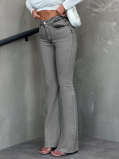 SHEIN Tall Casual Washed High Waist Slim Fit Flare Jeans