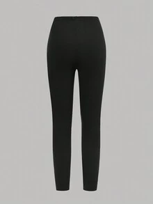 SHEIN 青少年女孩休闲舒适宽松卡通图案圆领T恤和裤子套装 - 卡其色 - 查看 9