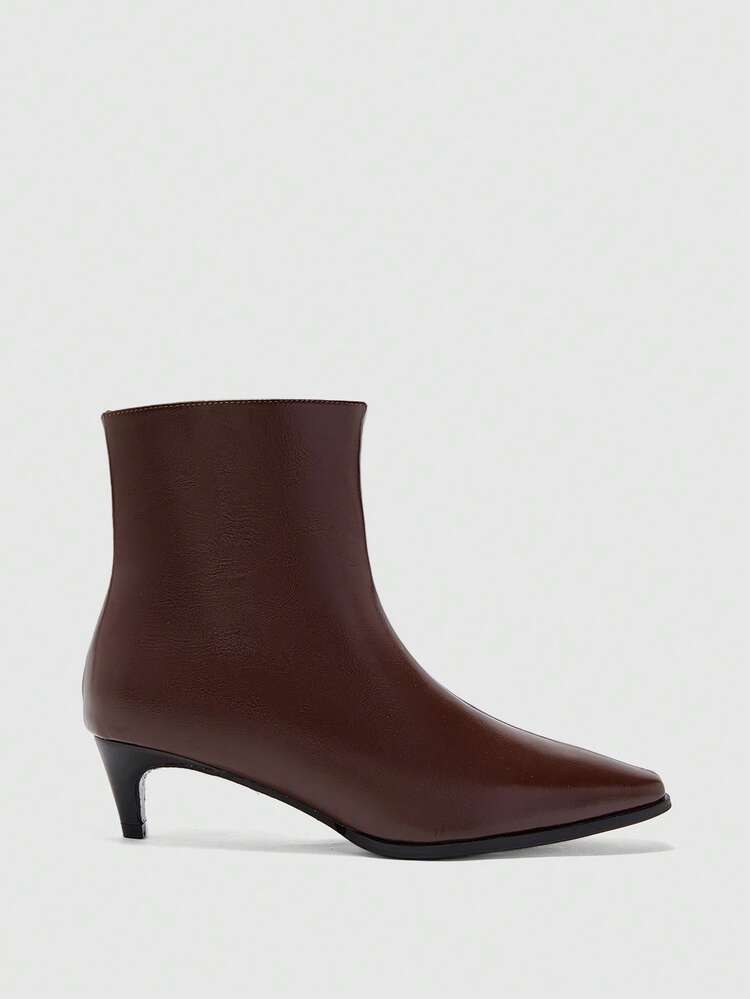 CUCCOO BIZCHIC Women's Brown Pointed Toe Low Heel Slip-On Fashion Side Zipper British Style Ankle Boots