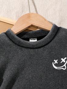 SHEIN Playful Pals Baby Boys & Girls Street-Style Washed Vintage Round Neck Sweatshirt And Pocket Cargo Sweatpants Set, Fashion Outfit Suitable For Spring/Autumn Outings, Photo Shoots, And Gatherings Baby Boy Two Piece Set Newborn Baby Boy - Black - View 7