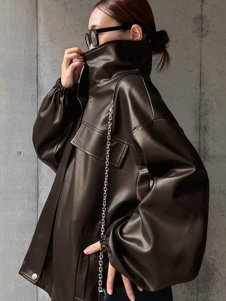 FRIFUL Chaqueta holgada con caída de hombros de moda para mujer, adecuada para ir al trabajo en otoño - Marrón - Ver 1