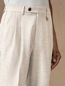 AKNOTIC 男士棕色“Old Money”梭织休闲直筒裤，松紧腰带，适合日常、通勤、春夏、度假、派对、婚礼、情侣、男友礼物、沙滩装 - 杏色 - 查看 2