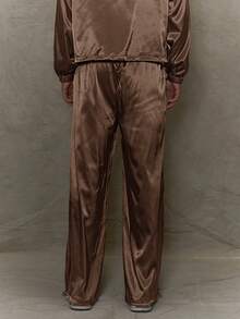 Musero Straight Leg Elasticated Drawstring Waistband Satin Trousers Pants SPRING SUMMER Tracksuit Bottoms Only Streetstyle - Coffee Brown - View 4