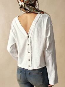 Bohemela Women's Casual Solid Color Knit Loose Long Sleeve T-Shirt