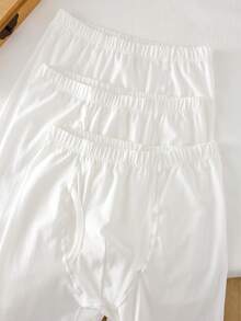 3pcs/Pack Teen Boys' Solid White Basic Casual Soft Cotton Thermal Underwear Bottoms - Multicolor - View 1