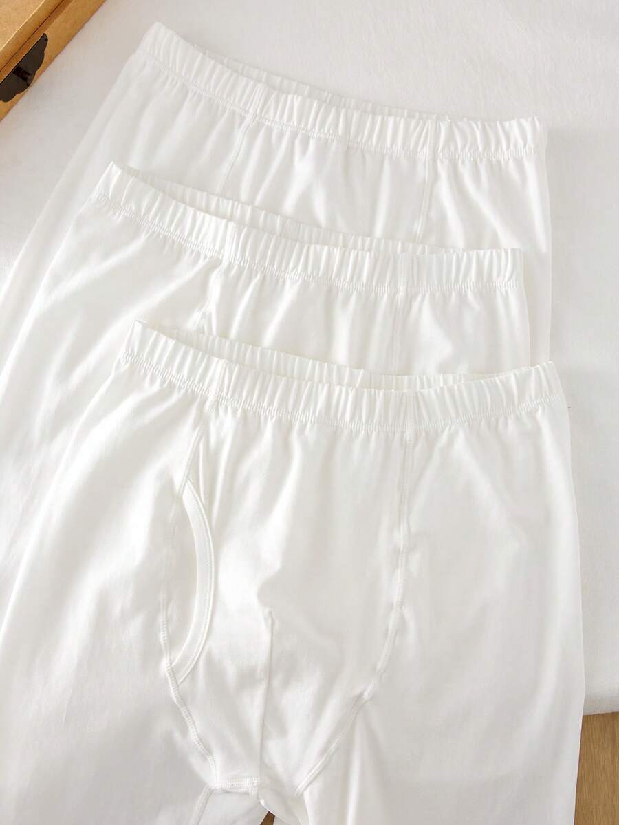 3pcs/Pack Teen Boys' Solid White Basic Casual Soft Cotton Thermal Underwear Bottoms - Multicolor - View 1