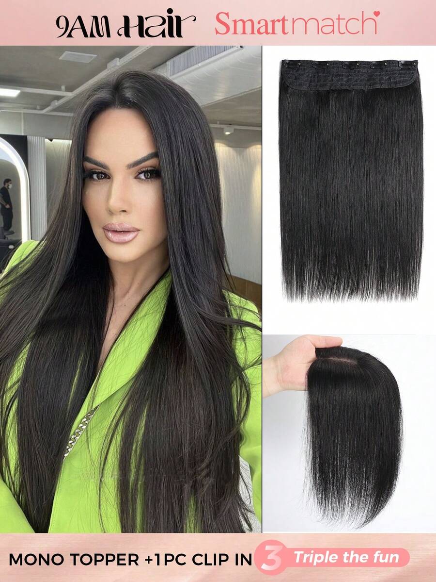SMART&MATCH Ekstensi Rambut Jepit Satu Potong 5 Klip Highlight dengan Satu Potong Rambut Asli Hitam Gelombang Tubuh Jepit Campuran Pirang Gelombang Tubuh Cokelat Aksesori Rambut Rambut Jepit - Natural Black - View 1