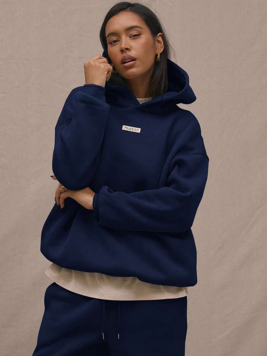MUSERA 超大Logo连帽卫衣。机场休闲毕业季、返校季、毕业典礼、教师节、女性、返校季（冬季、春季、夏季、假期） - 藍色 - 查看 1