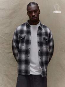 Musero Oversized Quilted Button Through Long Sleeve Checkered Shirt Jacket Fall Autumn Winter Shacket - Black and White - View 1