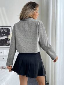 Calvaya Women's Spring And Autumn Solid Color Utility Pocket Long Sleeve Cropped Jacket Fall Winter Cloth For Women - Grey - View 2