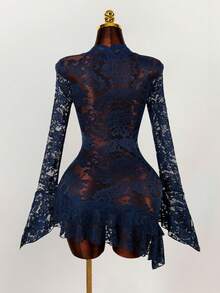 Amplova 夏季嬉皮风格女士透明低胸迷你连衣裙 - 藍色 - 查看 2