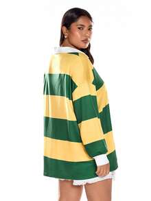 Solavibe Plus Size Fall And Winter Casual Sweatshirt For Holiday Dates, Fall And Winter Vacation Small V-Neck Striped Printed Sweatshirt, Holiday And Autumn Sportswear Sweatshirt, School Uniform, Very Simple, Women's Country, Office Wear, Old Money Style, Teacher Style, Date, Graduation Season - Multicolor - View 4