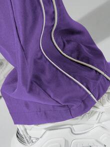 Manfinity Hypemode 男士秋季街头学院风长裤 - 紫色 - 查看 4