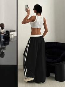 StreetHx 女士休闲宽松英伦印花阔腿运动裤 - 黑色 - 查看 2