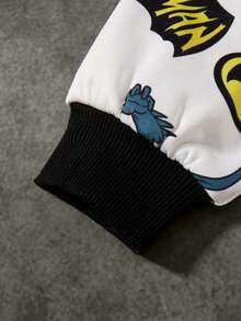 BATMAN X SHEIN Tween Boy & Cool Casual Cartoon All-Over Print Loose Fit Crew Neck Long Sleeve Knit Sweatshirt, White - White - View 5