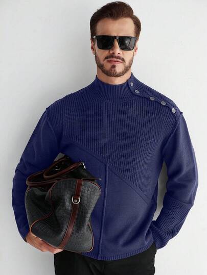 Manfinity CityGents Men's Casual Solid Color Long Sleeve Sweater, Autumn/Winter