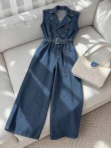 GlowEve 女式休闲无袖牛仔连体裤 - 藍色 - 查看 1