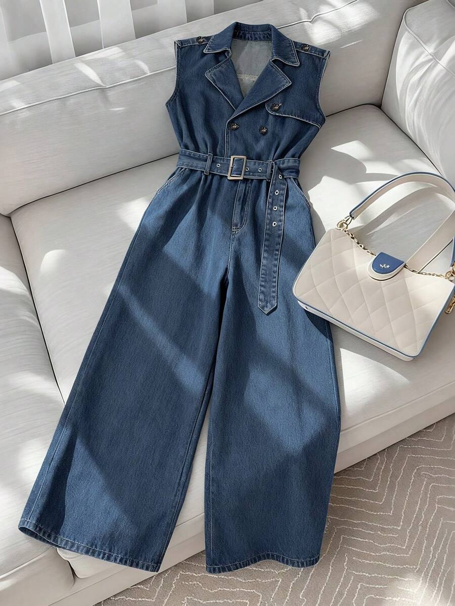 GlowEve 女式休闲无袖牛仔连体裤 - 藍色 - 查看 1