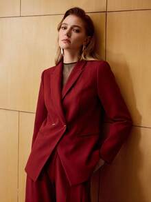 MOTF PREMIUM WOMEN'S ELEGANT METAL BUTTON BLAZER FOR COMMUTING - Burgundy - View 5