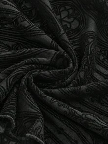 ROMWE Top à manches évasées, col carré, imprimé floqué motif gothique église, pour femmes grandes tailles - Noir - Voir 4