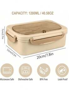 1个成人便当盒，1200毫升午餐盒，防漏午餐盒，带餐具，三格午餐盒，粉色/蓝色/卡其色/绿色圣诞礼物