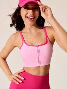 Core Rhythm Sujetador deportivo con cierre de media cremallera con soporte moderado inspirado en la dopamina, adecuado para entrenamiento y actividades al aire libre