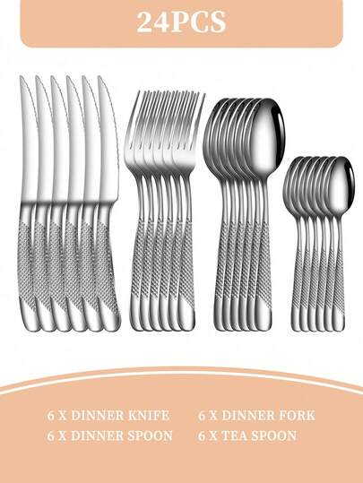 24PCS Portable Stainless Steel Cutlery Suit WithStorage Box Chopstick Fork, Spoon Knife, TravelTableware Set, Camping Cutlery. School Supplies,Back To Schoo