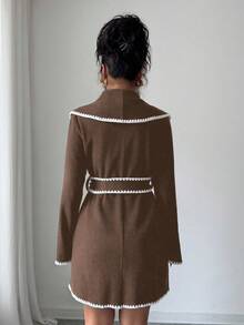 Elenzga Women's Fashionable Color Block Trim Jacket, Autumn/Winter - Brown - View 2