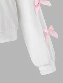 SHEIN Explorewe Áo nỉ dài tay thời trang đính nơ cho bé gái tuổi teen, mùa thu - trắng - Xem 6