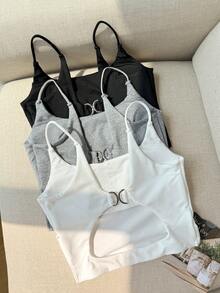 SHEIN 3件套青少年女童休闲舒适亲肤吊带背心文胸套装 - 彩色 - 查看 1