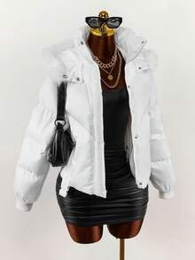 Amplova Women's White Winter Puffer Jacket With Belt,Elegant Casual Hooded Solid Color Long Sleeve Jacket For Thanksgiving,New Year Occasion Clothes - Multicolor - View 8