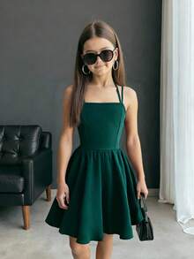 Girlism 青少年女孩无袖派对、聚会、圣诞节连衣裙 - 墨綠色 - 查看 3